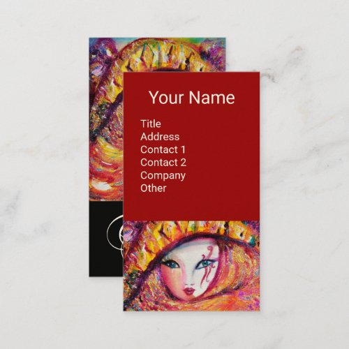 CARNIVAL MASK IN YELLOW WITH RED ROSE MONOGRAM BUSINESS CARD