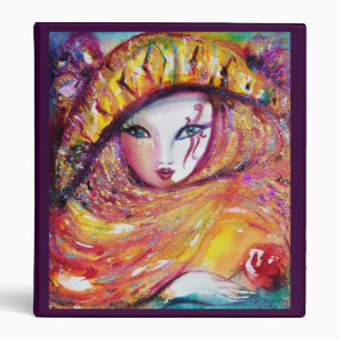 CARNIVAL MASK IN YELLOW WITH RED ROSE ,purple Binder