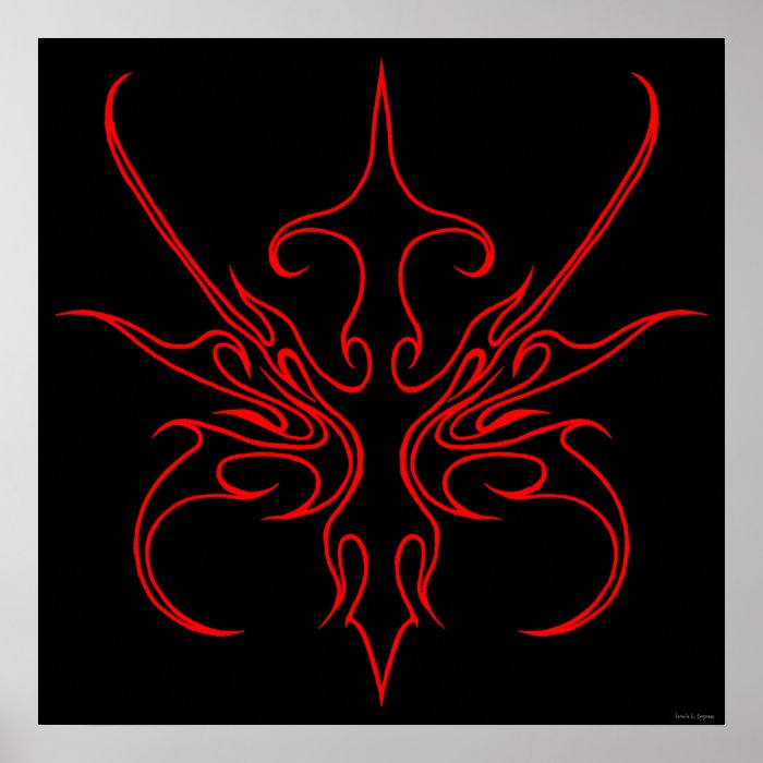 Carnival Mask Tribal Tattoo black and red on black Posters