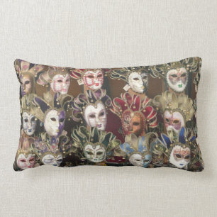 Carnival Masks, Italy, Pillow, Burgundy back Lumbar Pillow