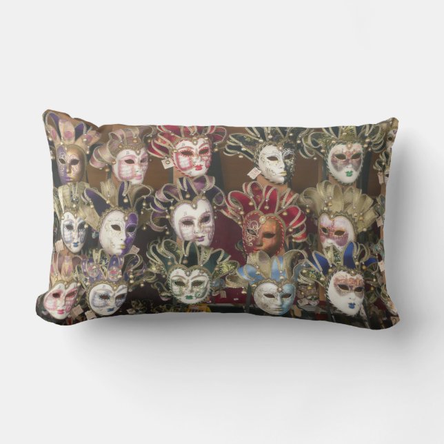 Carnival Masks, Italy, Pillow, Burgundy back Lumbar Pillow (Front)