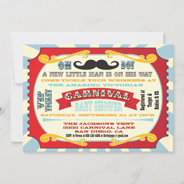 Carnival Mustache Baby shower Invitation (Front)