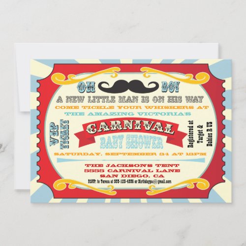 Carnival Mustache Baby shower Invitation
