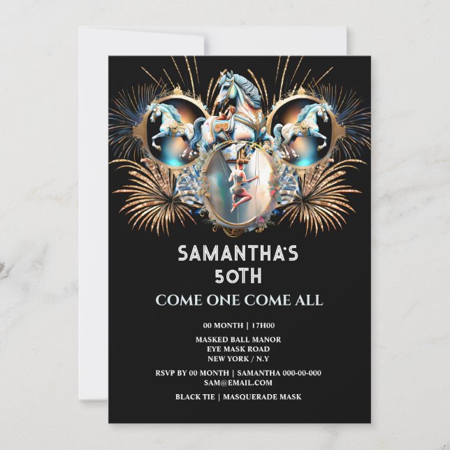 Carnival night circus fireworks carousel birthday  invitation (Front)