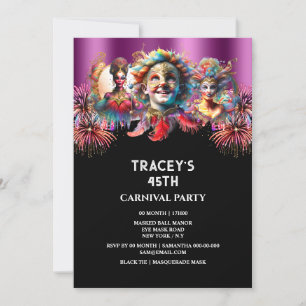 Carnival night circus fireworks masquerade purple invitation