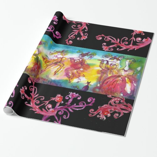 CARNIVAL NIGHT DANCE  RED PURPLE  FLORAL SWIRLS WRAPPING PAPER