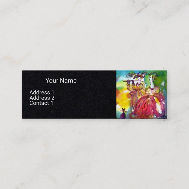 CARNIVAL NIGHT Music Masquerade Dance Black Paper Mini Business Card (Front)