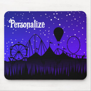 Carnival night summer fair ride black blue mouse pad