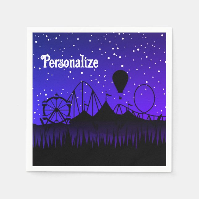 Carnival night summer fair ride black blue napkins (Front)