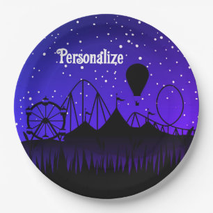 Carnival night summer fair ride black blue paper plates