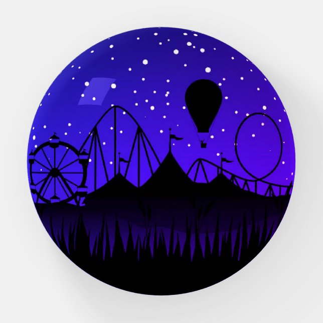 Carnival night summer fair ride black blue paperweight (Front)