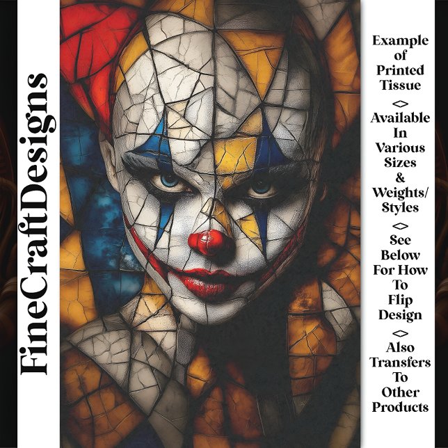 Carnival Noir Unusual Clown Face CD3 Decoupage Tissue Paper (Creator Uploaded)