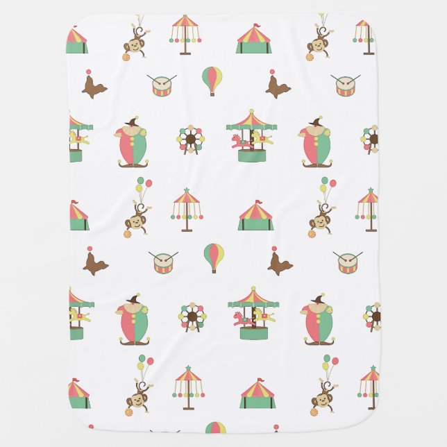 Carnival Nursery Vintage Circus Clown Monkey Stroller Blanket (Front)