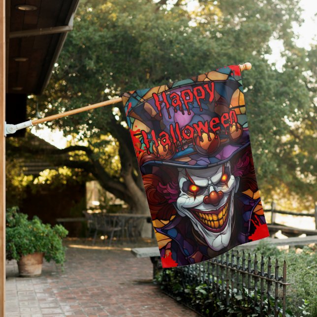 Carnival of Fear: Halloween Clown Welcome House Flag (In SItu)