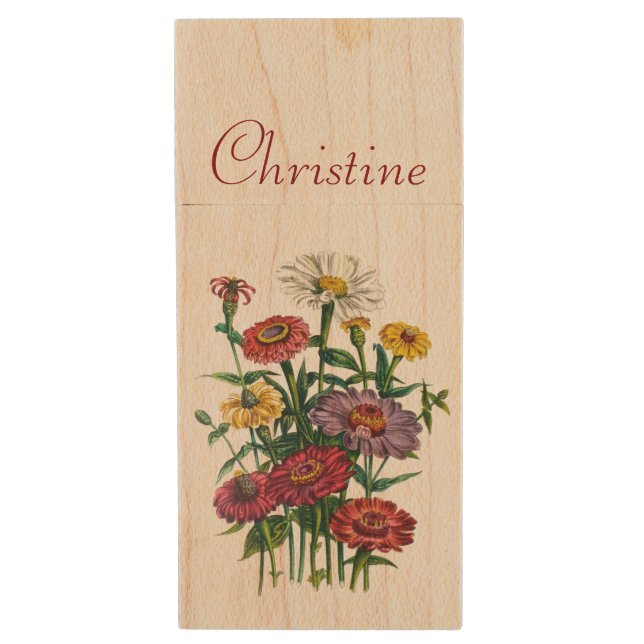 Carnival of flowers wood flash drive (Front Vertical)