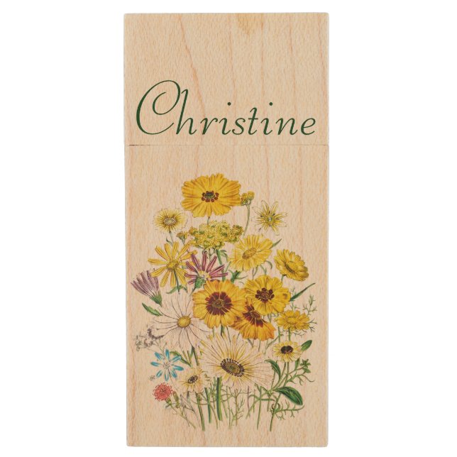 Carnival of flowers wood USB flash drive (Front Vertical)