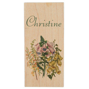 Carnival of flowers wood USB flash drive