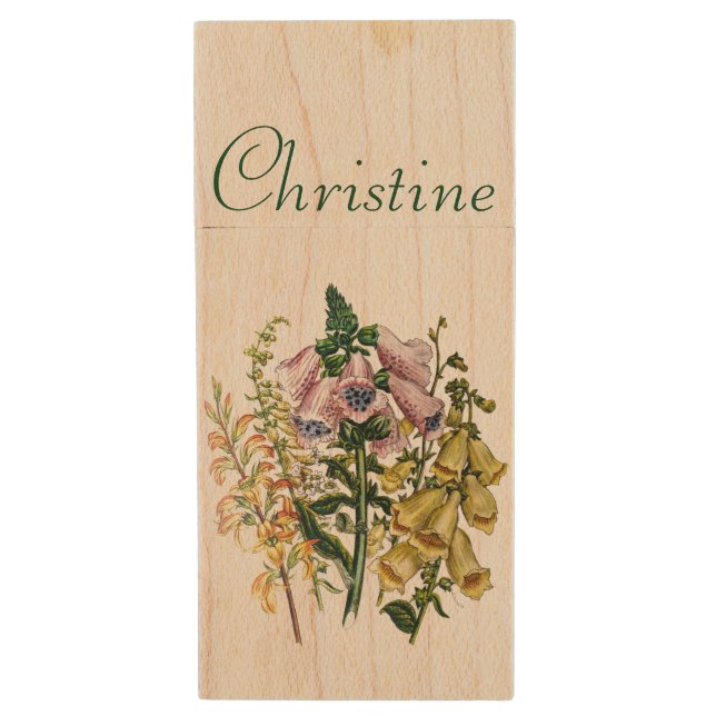 Carnival of flowers wood USB flash drive (Front Vertical)