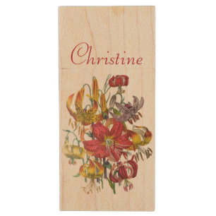 Carnival of flowers wood USB flash drive