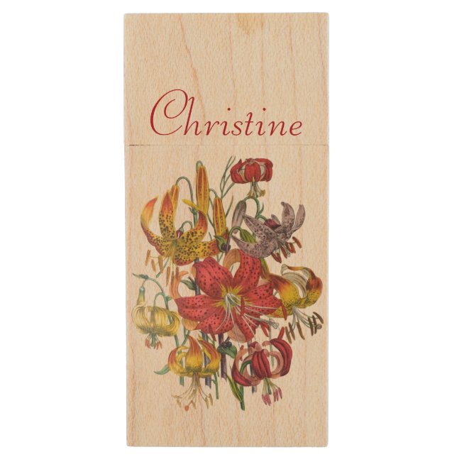 Carnival of flowers wood USB flash drive (Front Vertical)