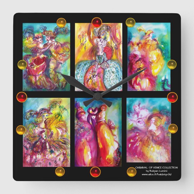 CARNIVAL OF VENICE COLLECTION Dance Music Theater Square Wall Clock (Front)
