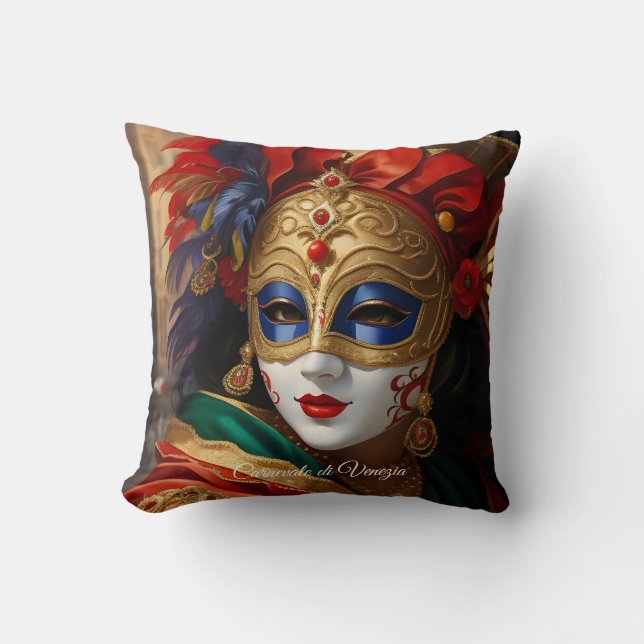 Carnival of Venice mask gold red blue Throw Pillow (Front)