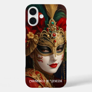 Carnival of Venice mask red green gold iPhone 16 Plus Case