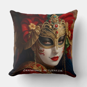 Carnival of Venice mask red green gold Throw Pillow