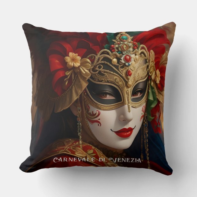 Carnival of Venice mask red green gold Throw Pillow (Front)