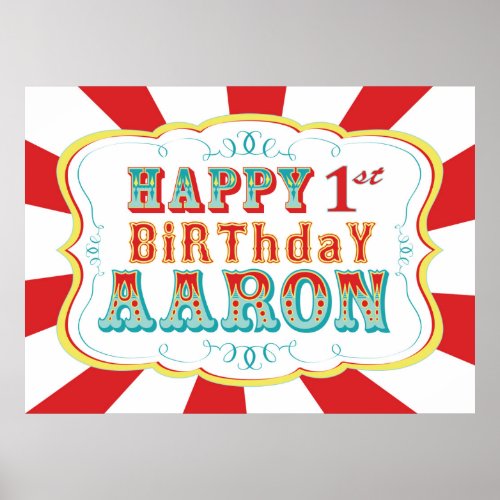 Carnival or Circus Birthday Banner for Aaron Poster