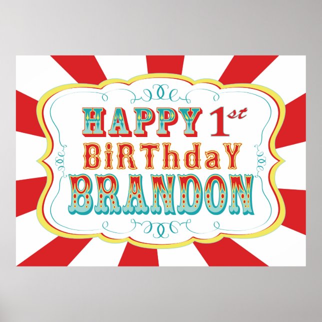 Carnival or Circus Birthday Banner for Brandon Poster (Front)