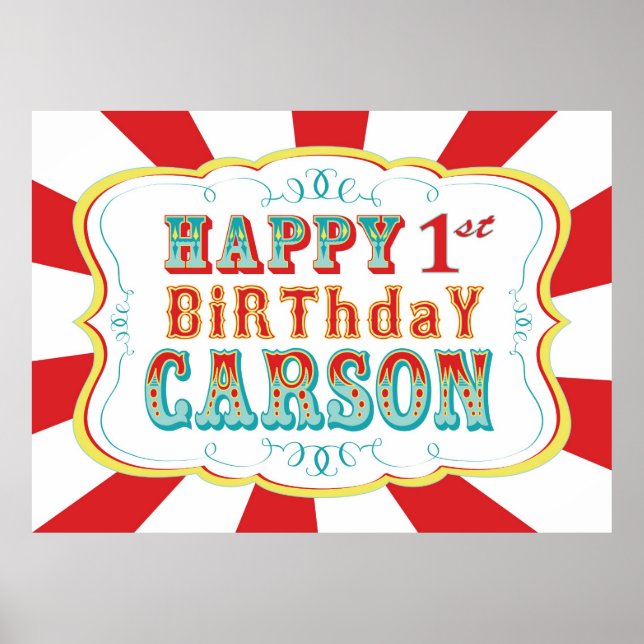 Carnival or Circus Birthday Banner for Carson Poster (Front)