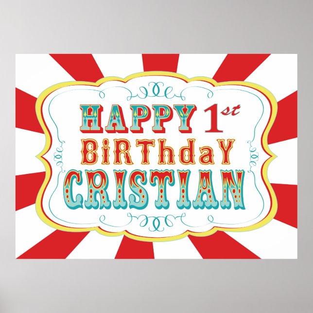 Carnival or Circus Birthday Banner for Cristian Poster (Front)
