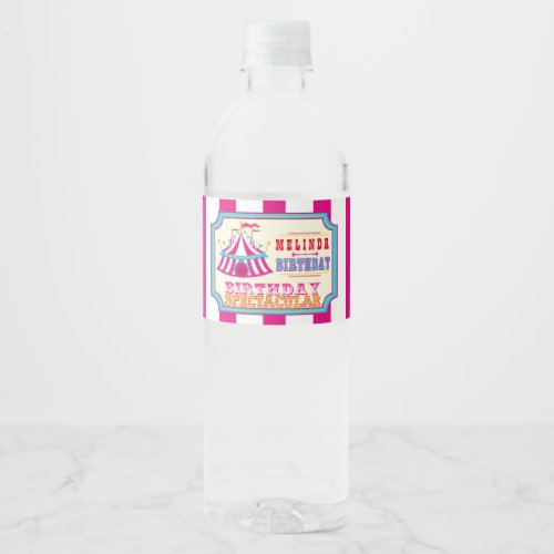 Carnival or Circus Hot Pink Birthday Spectacular Water Bottle Label