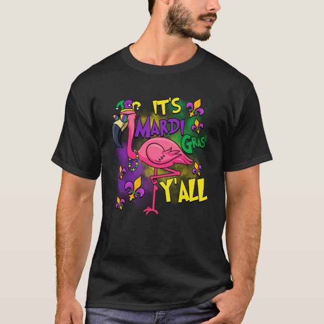 Carnival Party Gift Idea Flamingo Mardi Gras T-Shirt (Front)