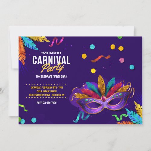 Carnival Party Mardi Gras Invitation