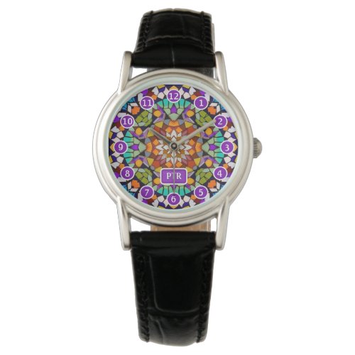 Carnival Party Time _ Multicolor Mosaic  Initials Watch