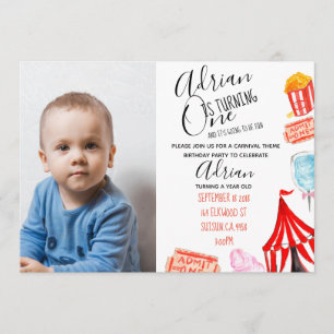 Carnival photo invite cute circus birthday party