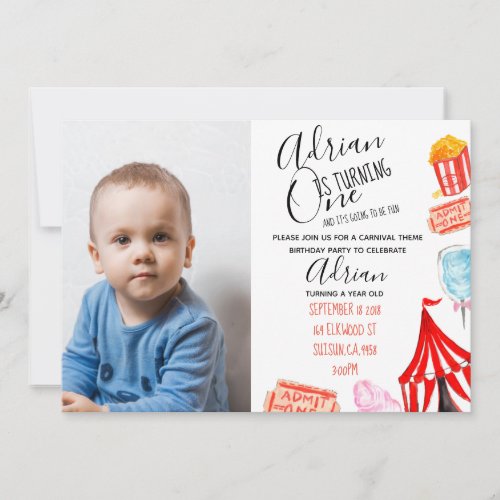 Carnival photo invite cute circus birthday party