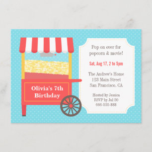 Carnival Popcorn Kids Birthday Party Invitations