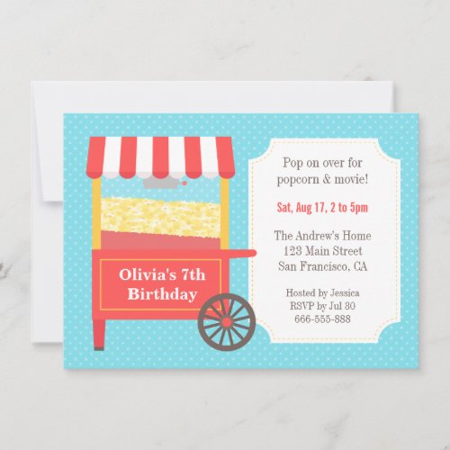 Carnival Popcorn Kids Birthday Party Invitations