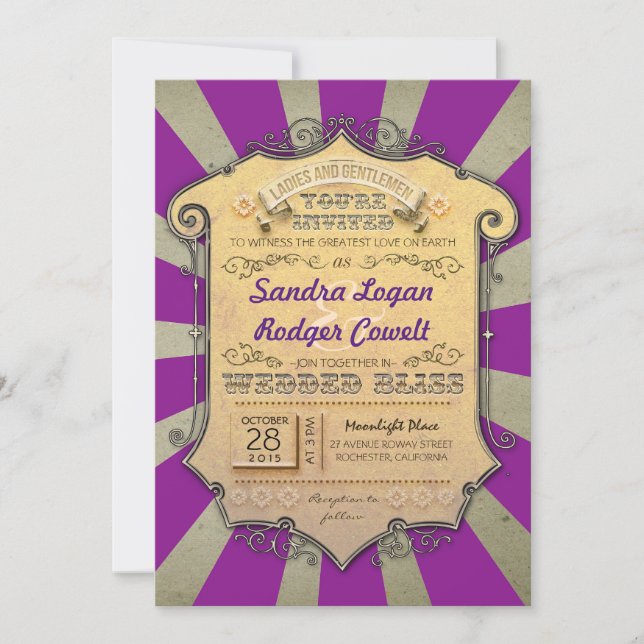 carnival purple wedding invitations (Front)