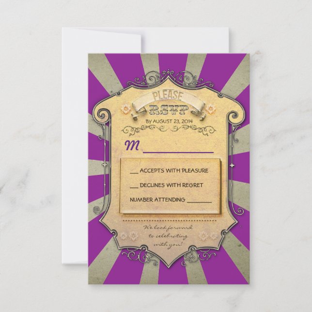 carnival purple wedding RSVP Card (Front)