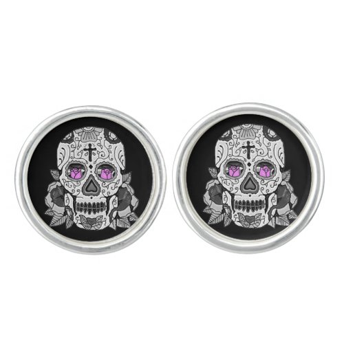 Carnival Skulls Silver Plated Hip Round Cufflinks