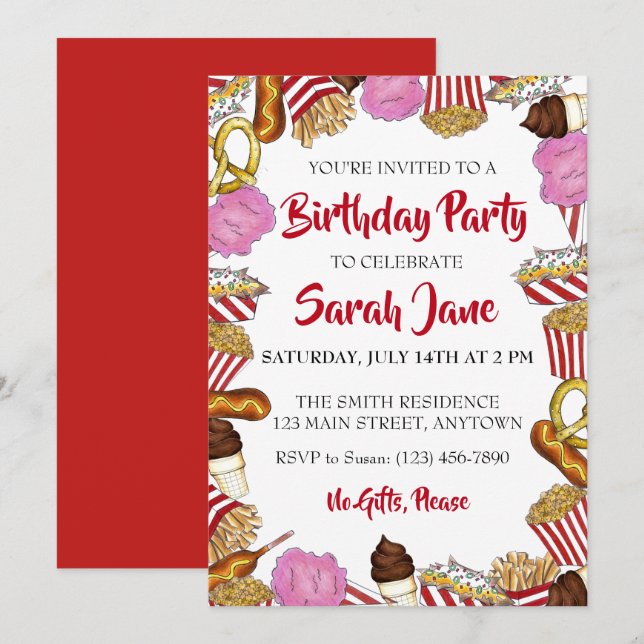 Carnival State Fair Foods Birthday Party Invitation (Front/Back)