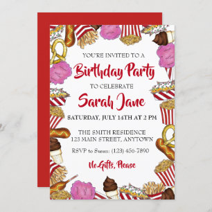 Carnival State Fair Foods Birthday Party Invitation