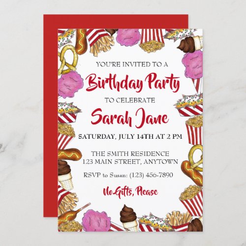 Carnival State Fair Foods Birthday Party Invitation