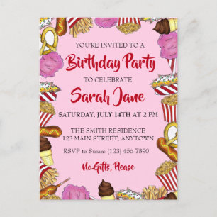 Carnival State Fair Foods Birthday Party Invitation Postcard