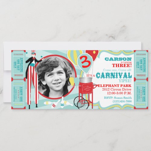 Carnival Stilt Walker  Cotton Candy Birthday Invitation