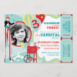 Carnival Stilt Walker & Cotton Candy Birthday Invitation